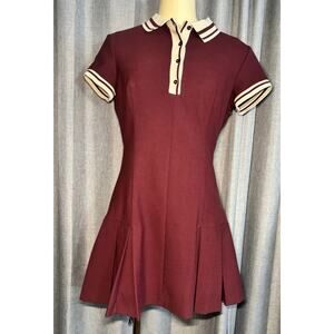 NWT Zara Womens Medium Mini Dress Burgundy Polo-Style Academia Collar